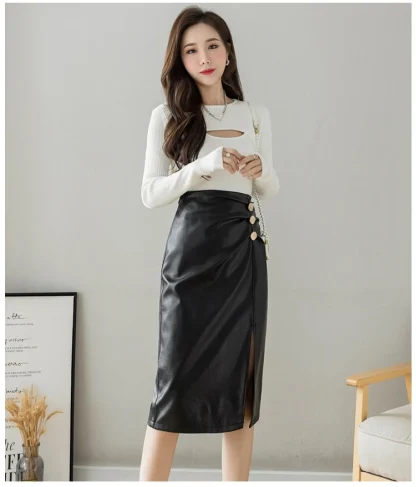Elegant High-waist Straight Black Skirt - Image 4