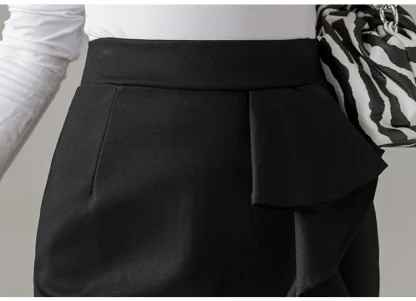 High-waist Ruffle Slit Black Skirt - Image 6
