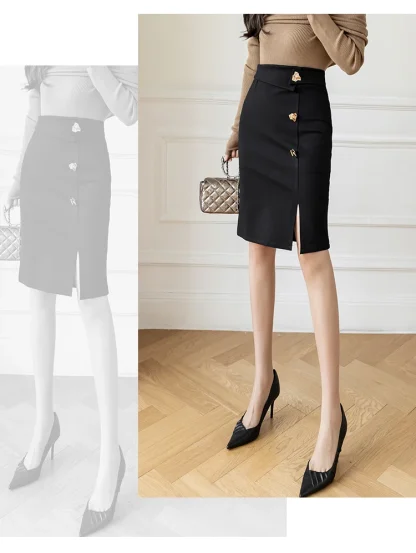 Luxury Buttoned Slit Black Skirts