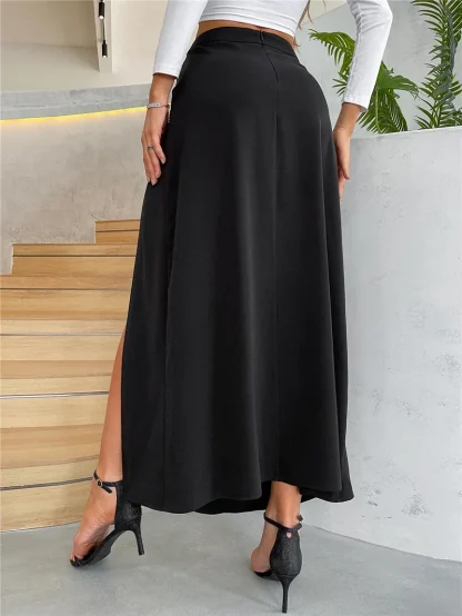 High-waist Buckle Split Black Skirt - Image 2