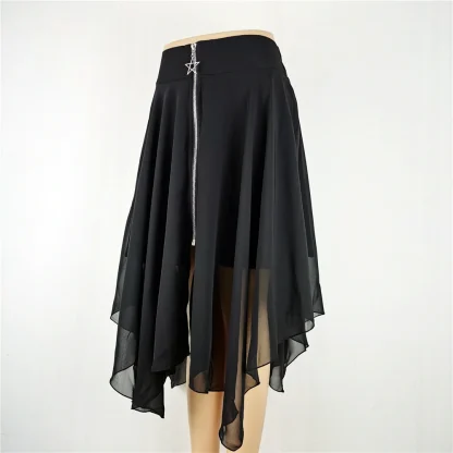 Front Zippered Irregular Black Skirts - Image 2