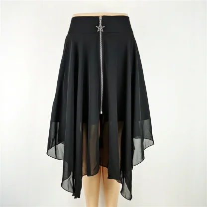 Front Zippered Irregular Black Skirts