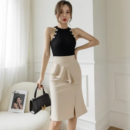 High-waist Ruffle Black Skirt - Image 2
