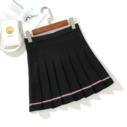 High-waist Striped Pleated Black Skirts - Image 3