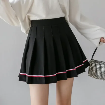 High-waist Striped Pleated Black Skirts