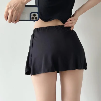 Elastic Side Split Black Skirts - Image 2