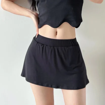 Elastic Side Split Black Skirts - Image 3