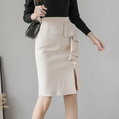 High-waist Ruffle Slit Black Skirt - Image 3