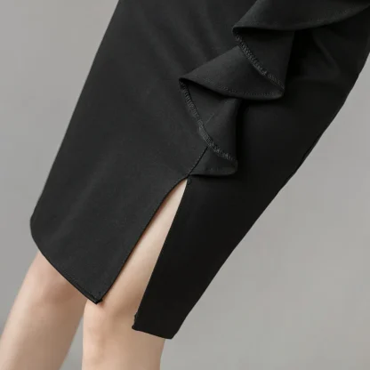 High-waist Ruffle Slit Black Skirt - Image 5