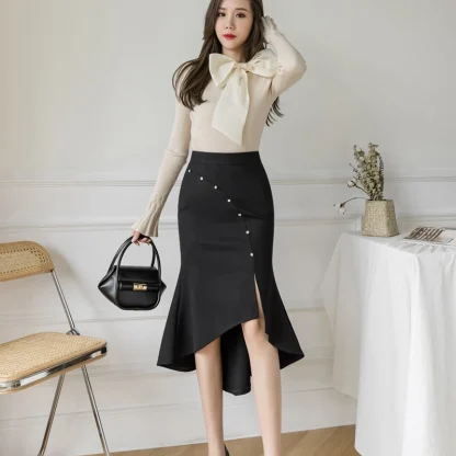 Plus Size High Low Black Skirts