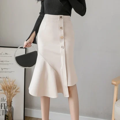 Asymmetric Ruffles Midi Black Skirts - Image 2