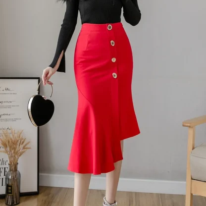 Asymmetric Ruffles Midi Black Skirts - Image 6