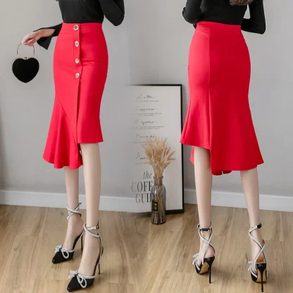 Asymmetric Ruffles Midi Black Skirts - Image 7