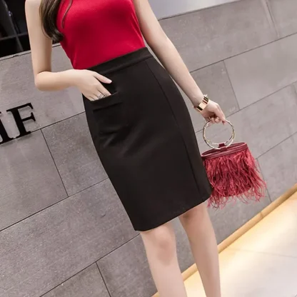 Plus Size Pocket Black Skirt