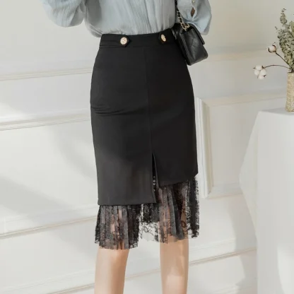 Plus Size Pleated Lace Black Skirt - Image 2