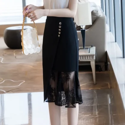 Plus Size Irregular Lace Black Skirt - Image 2
