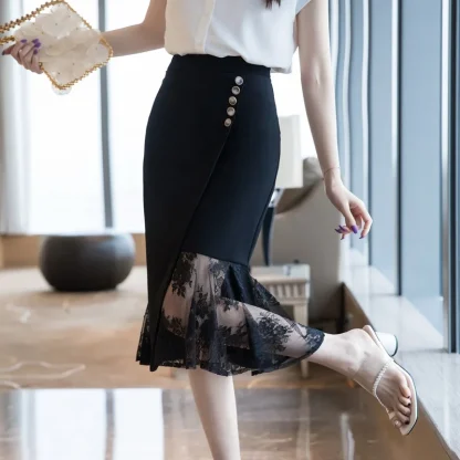 Plus Size Irregular Lace Black Skirt