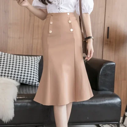 Plus Size High-waist Button Black Skirts - Image 5