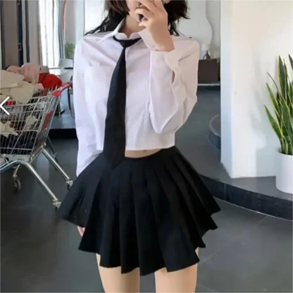 Side Zip Flowy Pleated Black Skirts - Image 7