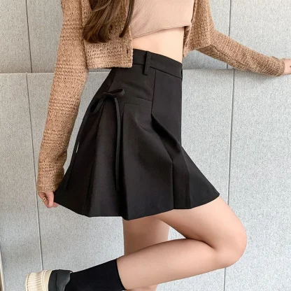 A-line Pleated Black Skirt with Pockets - Image 2