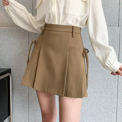 A-line Pleated Black Skirt with Pockets - Image 5