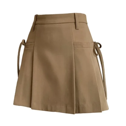A-line Pleated Black Skirt with Pockets - Image 6