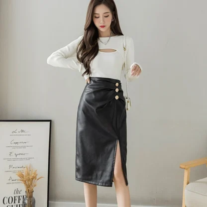 Elegant High-waist Straight Black Skirt - Image 3