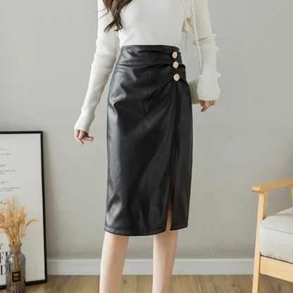 Elegant High-waist Straight Black Skirt