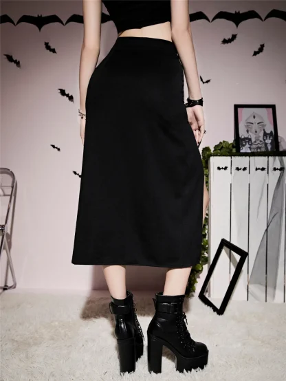Lace-up Split Midi Black Skirt - Image 3
