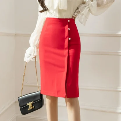 Buttoned Slit Pencil Black Skirts - Image 3