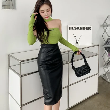Faux Leather Pencil Black Skirt - Image 4