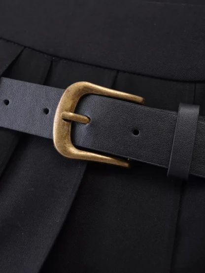 Pleated Belted Mini Black Skirts - Image 7