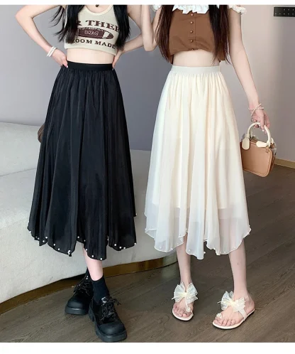 A-line Beads Hem Black Skirts - Image 6