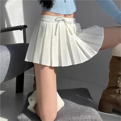 Front Tie Pleated Black Skirts - Image 6