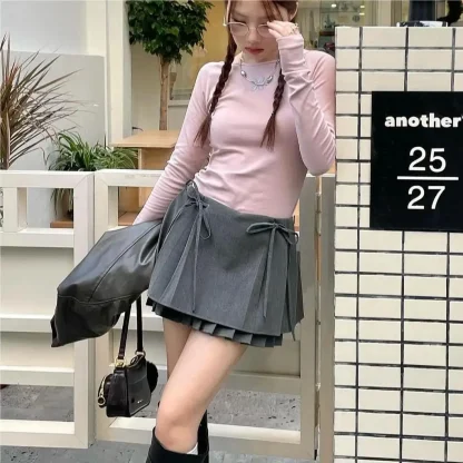 Bowknot Pleated Mini Black Skirts - Image 7
