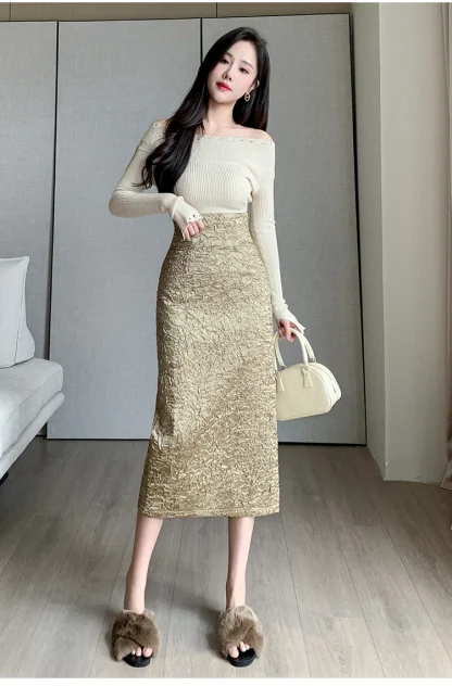 Elegant Bodycon Midi Black Skirts - Image 4