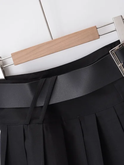 Mini Pleated Black Belted Skirts - Image 7