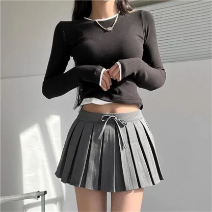 Front Tie Pleated Black Skirts - Image 7