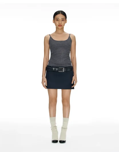 Mini Pencil Black Skirt with Loops - Image 7