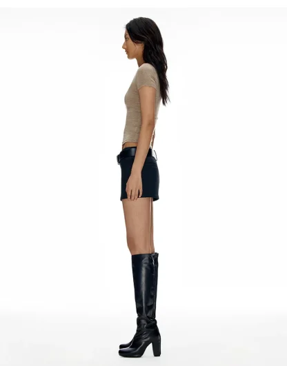Mini Pencil Black Skirt with Loops - Image 5