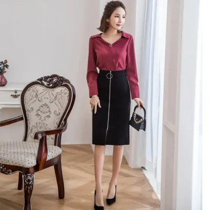 Plus Size Zippered Front Black Skirt - Image 2
