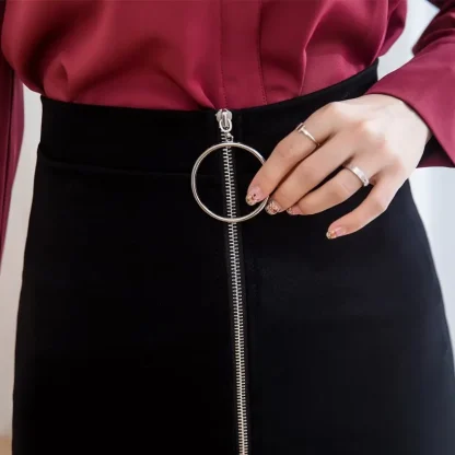 Plus Size Zippered Front Black Skirt - Image 7