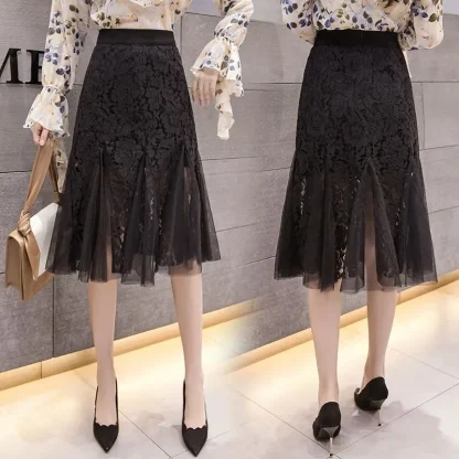 Plus Size A-line Lace Black Skirt - Image 6