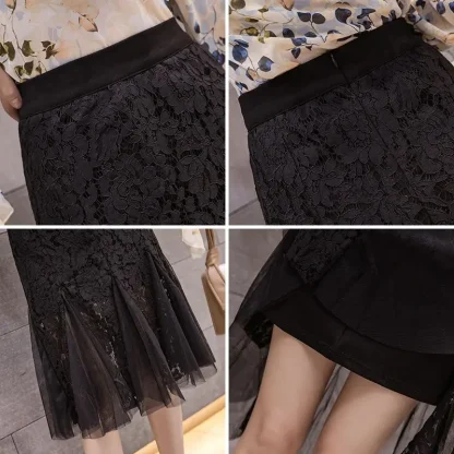 Plus Size A-line Lace Black Skirt - Image 7