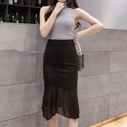 Plus Size Midi Black Skirt