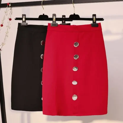 Plus Size Button Black Skirt - Image 7