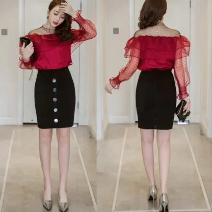 Plus Size Button Black Skirt - Image 2