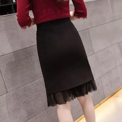 Pleated Mesh Hem Black Skirts - Image 2