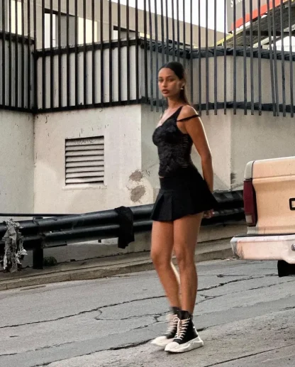 Inverted Pleats Mini Black Skirt - Image 7