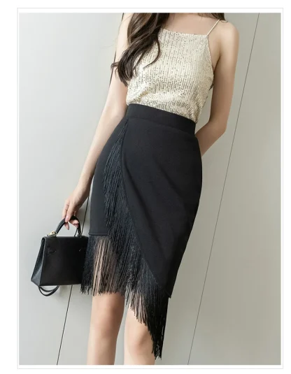 Asymmetrical Tassels Black Skirt - Image 7